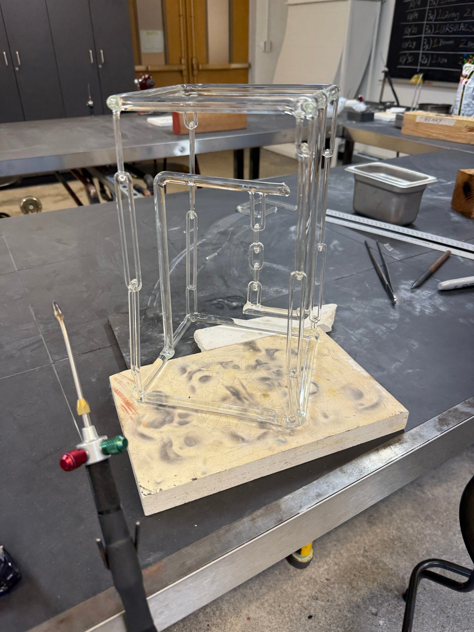 IMG_0452 Floating 5"x5" suspended table out of glass tubes.